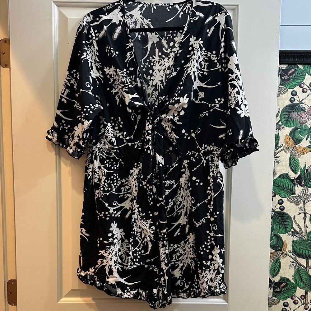 NWOT Black and White Floral Shorts Romper